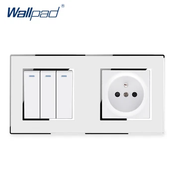 

3 Gang 2 Way Switch With EU French Power Socket Wallpad Mirror Acrylic Panel Wall Electric Outlet 16A AC 110~250V Schuko