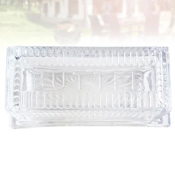 

Rectangular Butter Plate with Lid Clear Glass Dish Household Tableware for Home Hotel