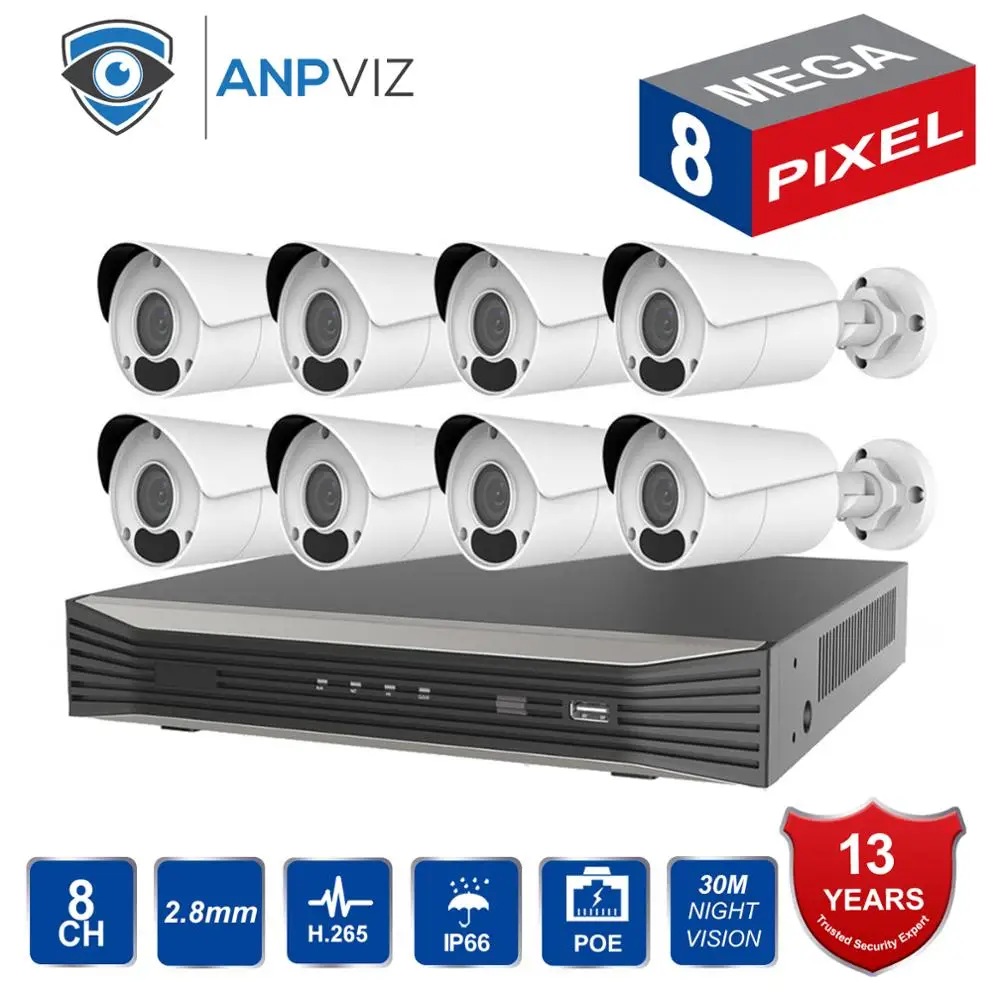 

Anpviz 2019 New 4K 8CH POE NVR KIT Plug & Play 8 Channel Security Camera System 8PCS 8MP Bullet IP Camera Outdoor Onvif Support
