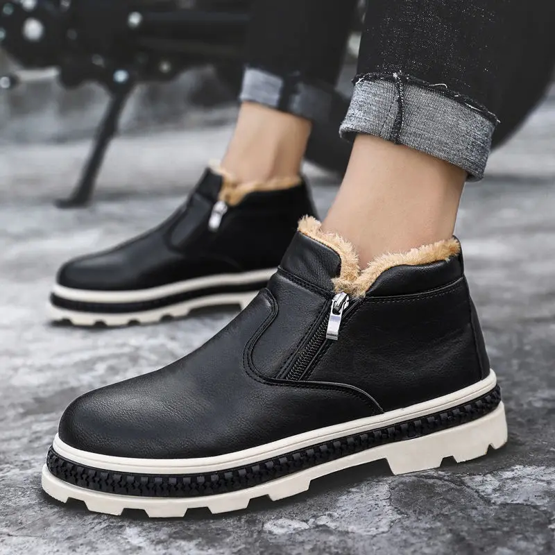 

2020 British style Men Shoes Male Zipper Non-slip Fuzzy Boots Man Platform Warm Shoes Boys Designer Sneakers Men's Winter Boots