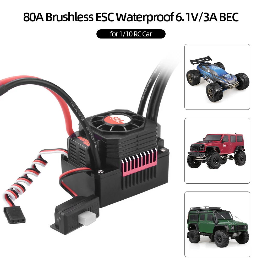

SURPASS HOBBY 80A Brushless ESC Waterproof Electric Speed Controller for 1/10 RC Truck Off-road RC Car Accessories