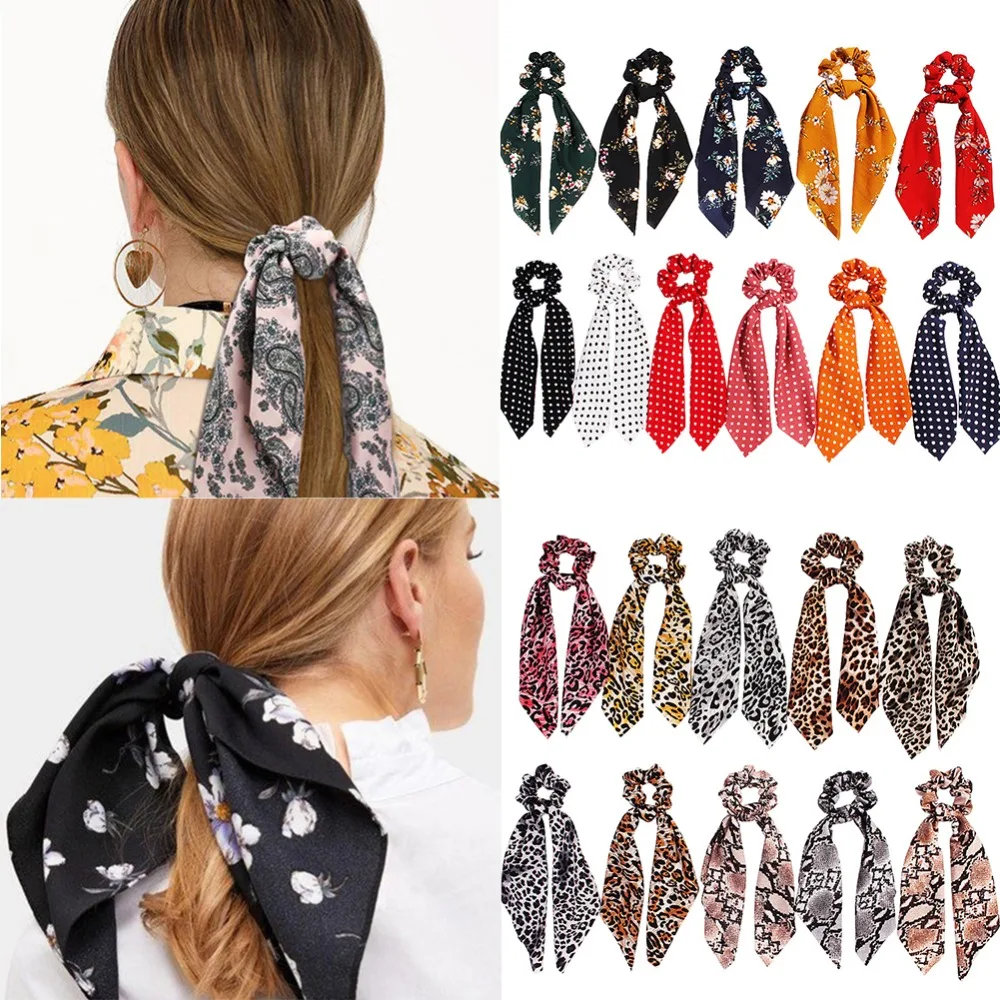 2019-New-Leopard-Snake-Floral-Dot-Streamers-Scrunchies-Women-Hair-Scarf-Elastic-Bow-Hair-Rope-Ribbon