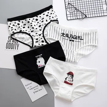 

5pcs/set Cotton Women Ladies Panties Underwear Print Fancy Sexy Lady Briefs Seamless Mid-Rise Cartoon Female Ladies Dot XXL