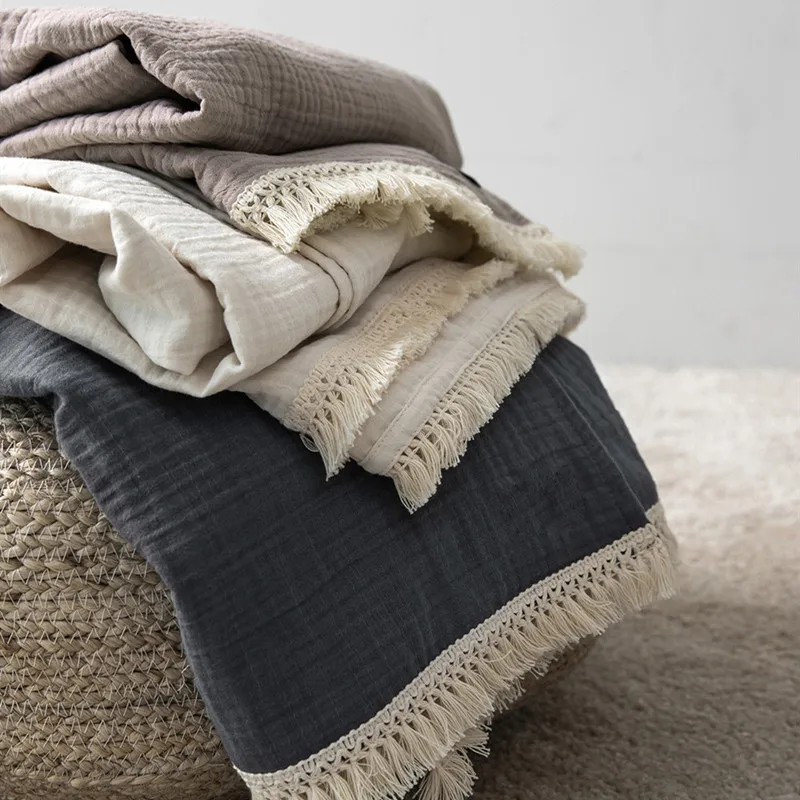 Хлопковое муслиновое Летнее Детское одеяло с кисточками 4 слойное летнее