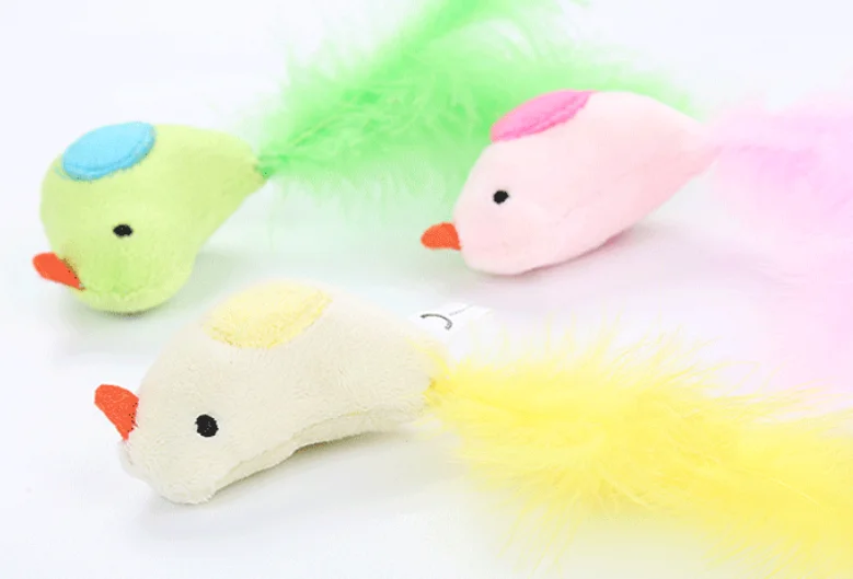 1PC Creative Cute Candy Color Feather Bird Cat Catch Pet Training Interactive Toy Pet Supplies