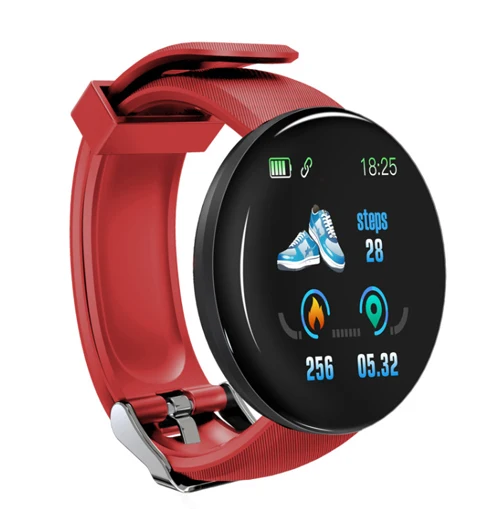 red D18 новые умные часы для мужчин, кровяное давление, Круглые, Bluetooth, умные часы, женские часы, водонепроницаемые, спортивные, трекер, WhatsApp, для Android Ios - Color: red