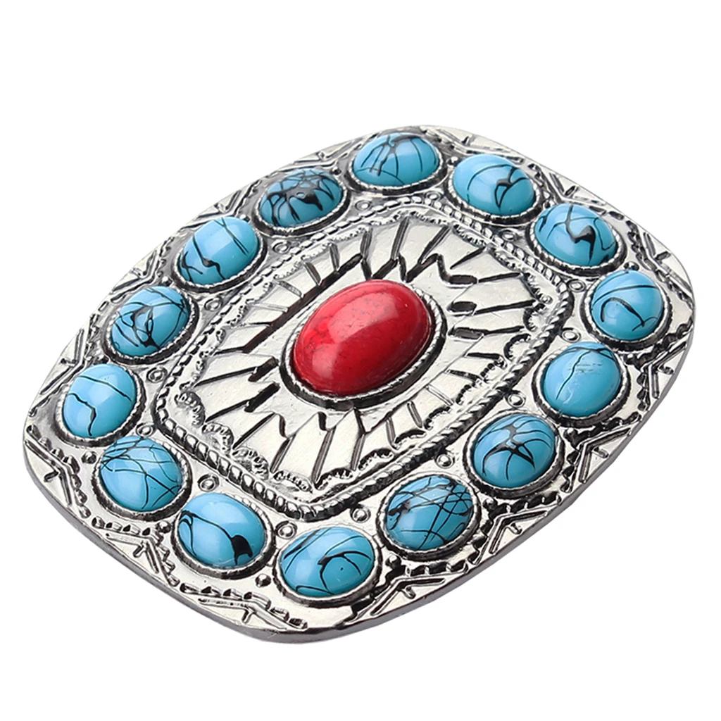Antique Rodeo Turquoise Bead Western Cowboy Oval Metal Belt Buckle Accessory