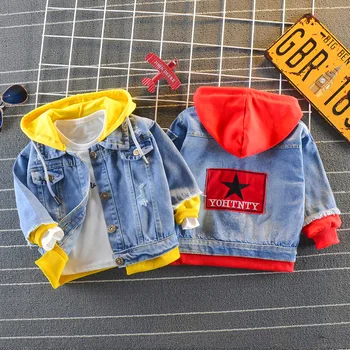 

Boy Girl Denim Jackets Hooded Outerwear Windbreaker Cartoon Kids Jeans Coat For Boys Trench Children's Clothing 2-5Y