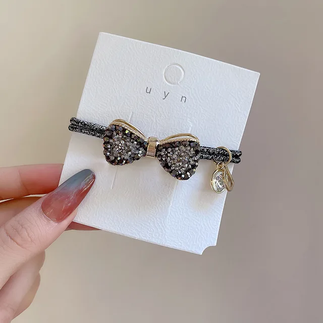 Fashion Rhinestone Hair Bands Hair Scrunchies Women Elastic Hair Bands Ties Rope Bands Ponytail Bands Hair Accessories F203 Gray