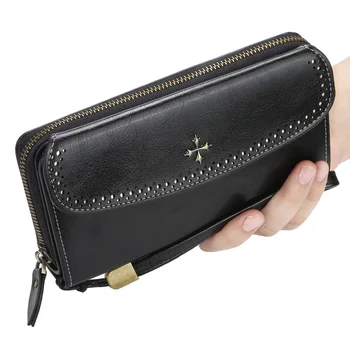

Brand Hollow Women Clutch Leather Wallet Female Long Wallet Women Hasp Zipper Purse Strap Money Bag Phone Purse with Card Holder