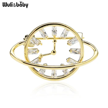 

Wuli&baby Czech Rhinestone Clock Brooches For Women Exiquisite Global Party Office Brooch Pins Gifts