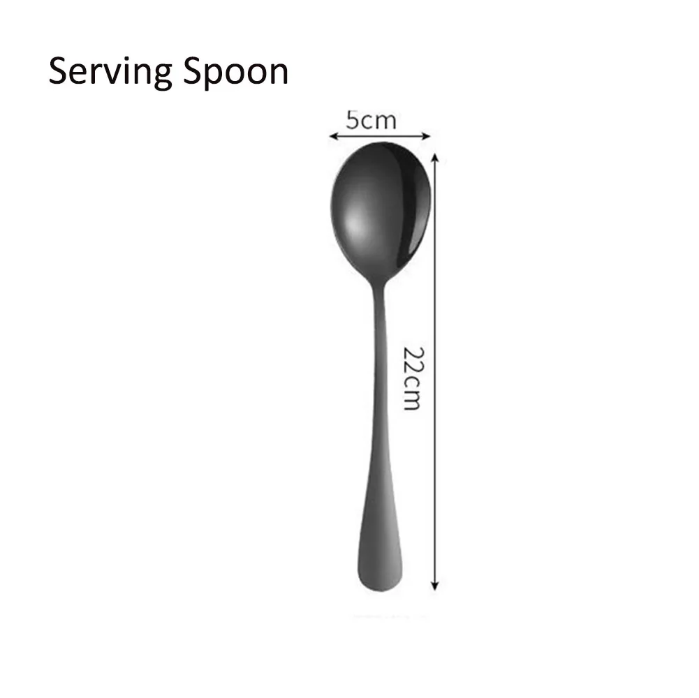 Черный набор столовых приборов из нержавеющей стали, набор посуды, Западная пищевая вилка, ложки для стейка, десертная вилка, столовое серебро, набор посуды для дома, 1 шт - Цвет: NO.1  Serving Spoon