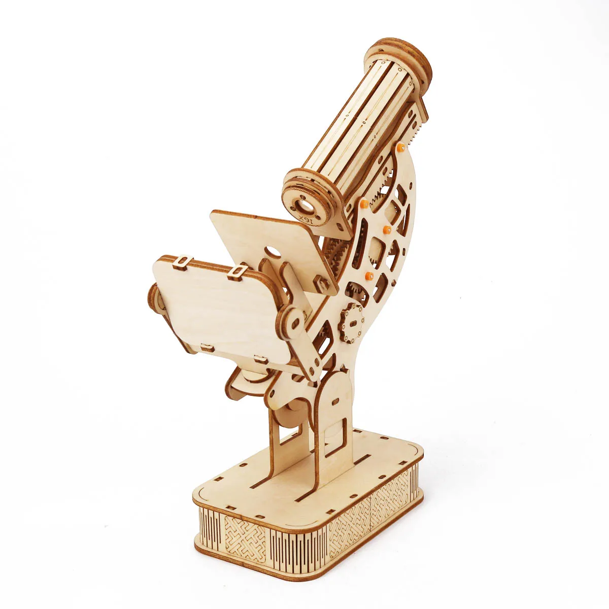 Educational Biological Microscope Wooden Mechanical 3D Puzzle Stem Kits With Slides Optical 160X Magnification For Kids Adult 2