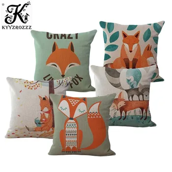 

Cute Fox Pattern Cushion Cover 45x45cm Linen Pillow Living Room Sofa Decoration Children Gift Pillow 30x50cm