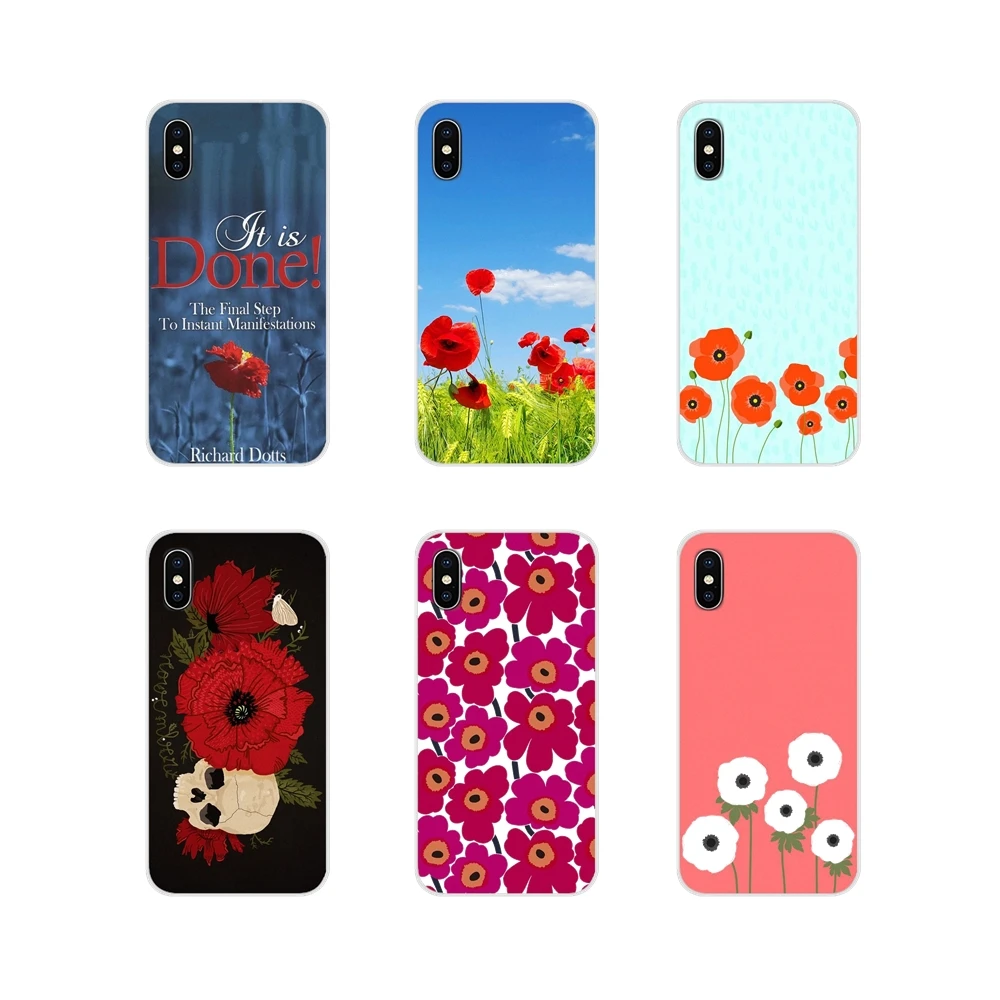 Красных Маков на черном фоне стиль васильки для Apple iPhone X XR XS 11Pro MAX 4S 5S 5C SE 6S 7 8 Plus ipod 5