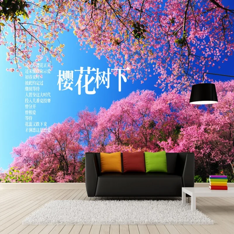 

Dropship Mural Custom Natural Landscape Mural Japan Fuji Mountain Cherry Tree Landscape Wallpaper Bedroom Background Wall Paper