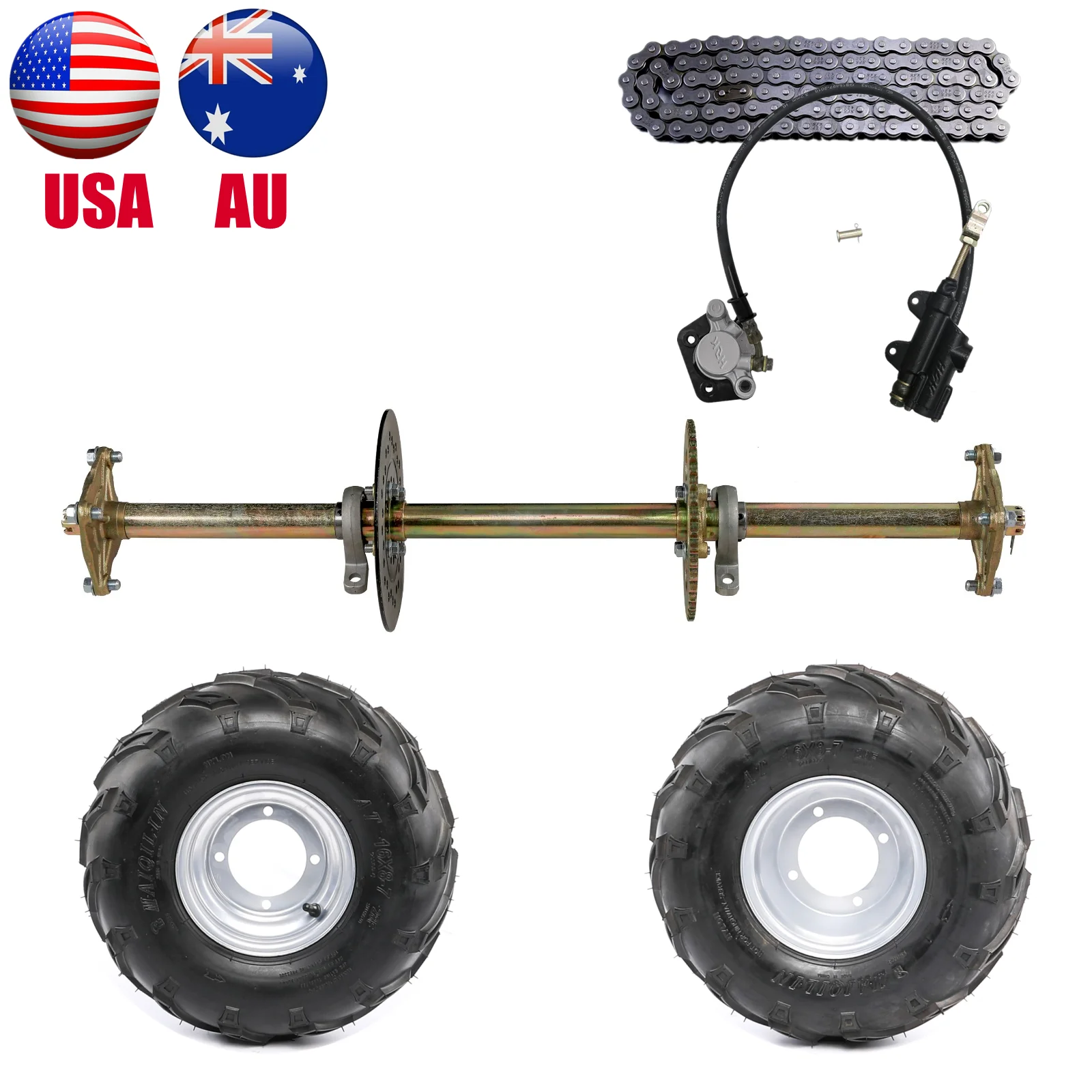 32" ATV Quad Go Kart Rear Live Axle Kit Sprocket Brake Disc Rotor Wheel