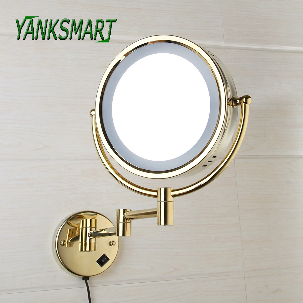YANKSMART LED Makeup Mirror With Led Light Vanity Cosmetic Magnify Wall Mirror Bathroom 3x Magnification Shaving Makeup Mirrors