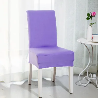 Solid Color Dining Room Lycra Spandex Chair Covers Stretch White Chair Seat Slip Cover Removable For Kitchen Restaurant - Цвет: Light Purple