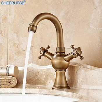 

Retro Kitchen Sink Faucets Hot Cold Water Mixer Tap Single Handle Deck Mount Faucet Antique Gold Bronze Bathroom Basin Faucets