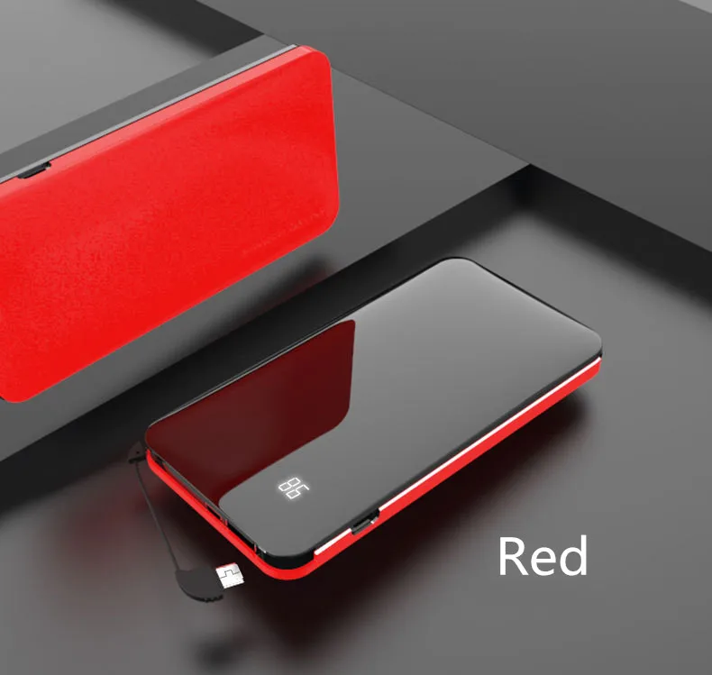 Бренд Xiaomi, беспроводной внешний аккумулятор, зеркальный экран, внешний аккумулятор, водонепроницаемый внешний аккумулятор, тонкий внешний аккумулятор, анти-падение, Дополнительный внешний аккумулятор - Цвет: Красный