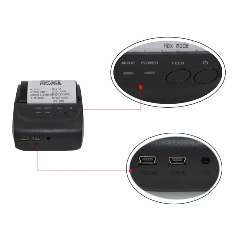 Bluetooth Термальный чековый принтер 58 мм Карманный принтер POS Термальный чековый принтер США ЕС адаптер Поддержка для IOS Android Windows