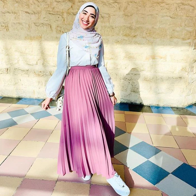 Lotus color skirt Мусульманская плиссированная абайя модная мусульманская юбка Jupe Musulman Одежда Женская длинная юбка для мусульманских - Цвет: Lotus color skirt