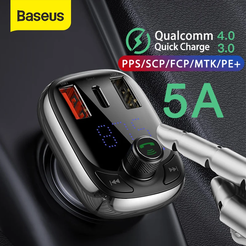 

Baseus FM Transmitter Modulator Bluetooth 5.0 Handsfree Car Kit Audio MP3 Player With PPS QC3.0 QC4.0 5A Fast Car Auto Charger