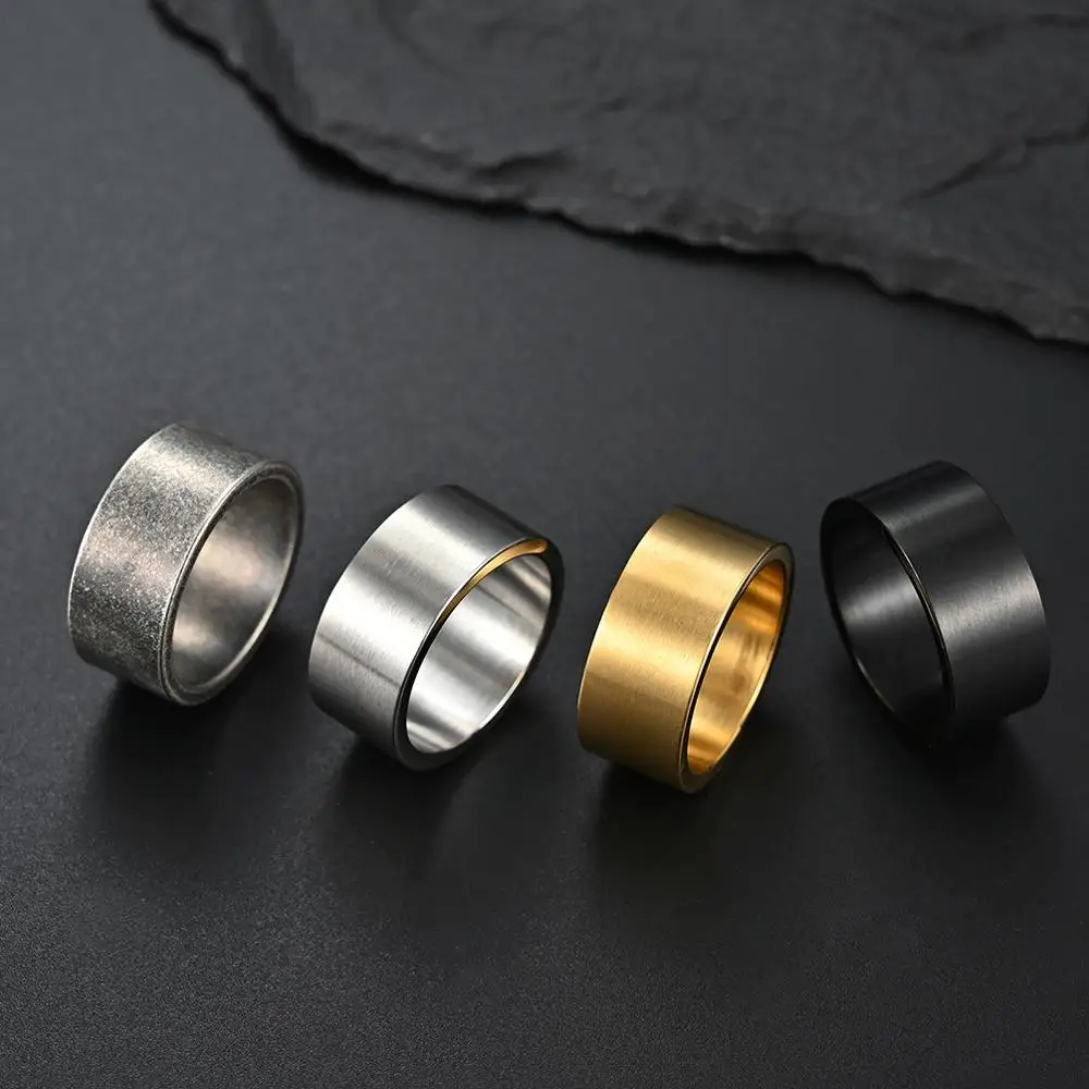 10mm Titanium Steel Wide Ring Brushed Large Ring for Men Matte Gold/Black/Silver Color Stainless Steel Rings Male Jewelry