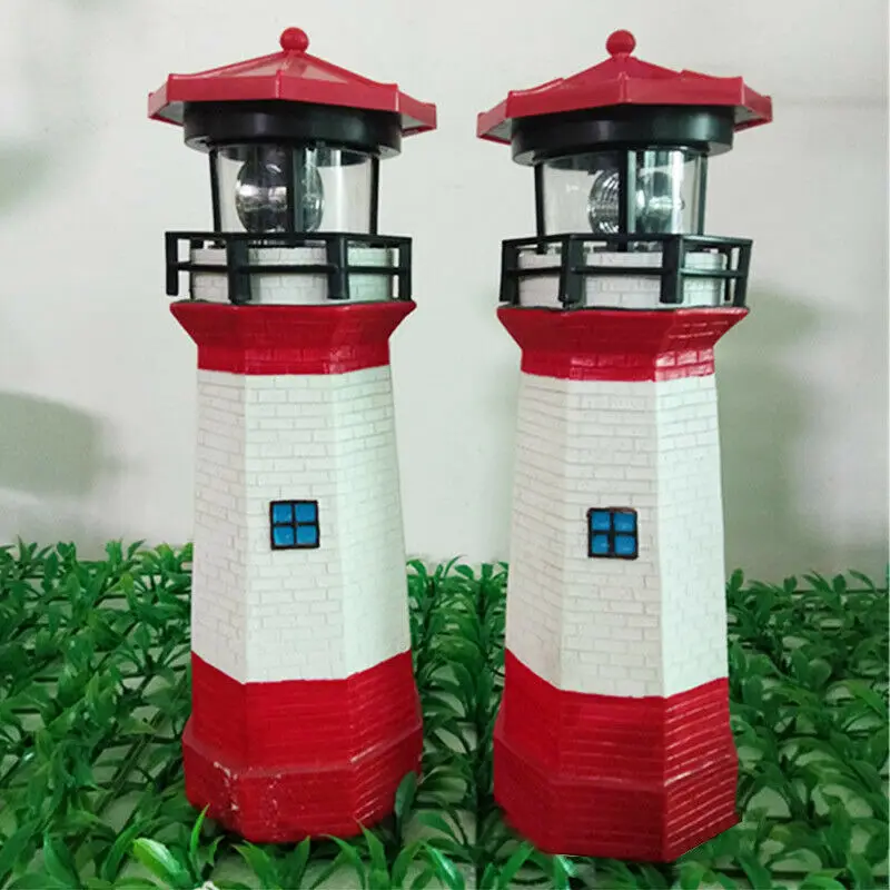 1PCS LED Solar Garden Light Powered Lighthouse Statue Rotating Garden Yard Outdoor Lighting Decor Solar Lamp