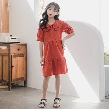 

YourSeason 2020 Summer New Cotton Toddler Girls Casual Dress Cute Teen Children Elegant Princess Orange Red Ruffles Bow Dresses