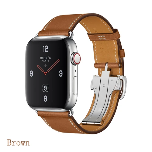 Ремешок для apple watch band 5 4 44 мм 40 мм correa iwatch 3 2 42 мм 38 мм раскладной кожаный браслет с пряжкой аксессуары для apple watch - Цвет ремешка: Brown