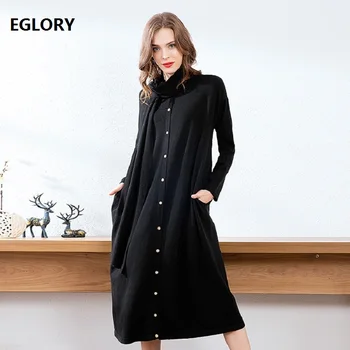 

2019 Autumn Winter Fashion Sweater Cardigan Dress High Quality Women Beading Buttons Up Scarves Patchwork Casual Knitted Dress