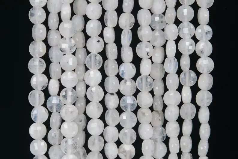 

Wholesale1of 15" Full Strand 4MM Rainbow Moonstone Beads Grade A Genuine Natural Faceted Flat Round Button Gem stone Loose beads