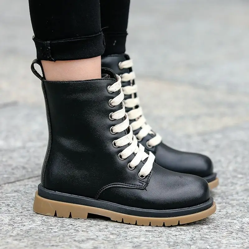

2020 New Spring Autumn Kids Anti Slip Matin Boots Boys Girls High Top Fashion Leather Shoes Children Casual Shoes Size 26 to 36