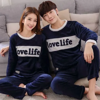 

Couples Thick Warm Flannel Long Sleeve Pajamas Sets Women Winter Coral Velvet Sleepwear Men Homewear