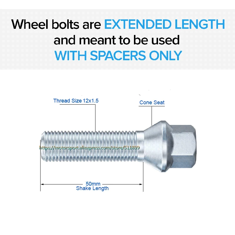 10 шт./лот удлиненный винт Коническое сиденье 12x1,5 | 35 мм 40 мм 45 мм 50 мм | колесная Проставка колесные гайки