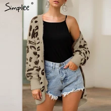 Simplee Элегантный v-образный вырез с леопардовым вязаным кардиган женский Женское повседневное осенне-зимнее кардиган