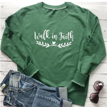 

Walk In Faith Sweatshirt Women Christian Aesthetic Casual Pullover Jesus Believer Long Sleeve Jumpers Girl Outwear Dropshipping