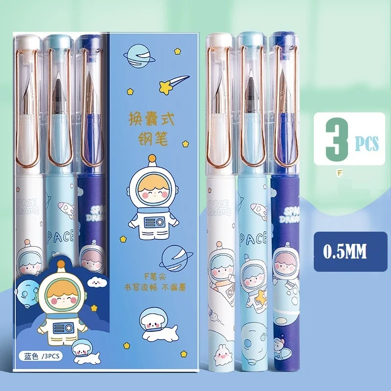 3pcs/set Cartoon Fountain Pen With Ink Set 0.38/0.5mm Kawaii