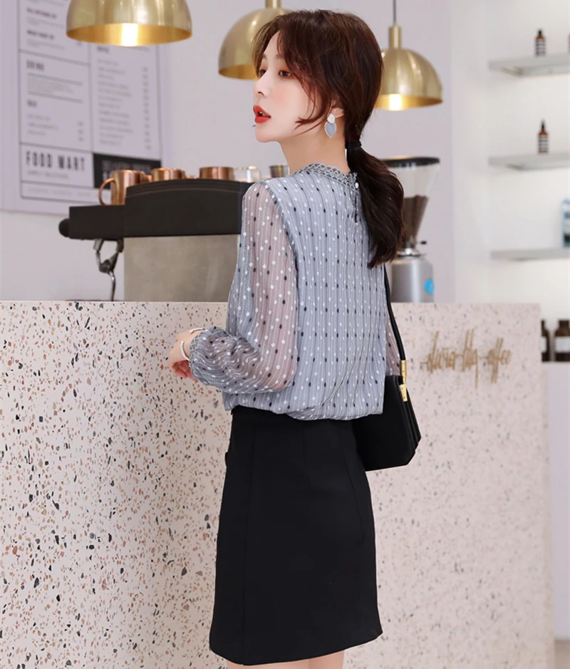 Korean Lace Women Blouses Office Lady Thick Warm Winter Women Shirts Plus Size Blusas Femininas Elegante Womens Tops and Blouses