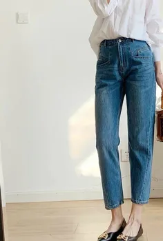 

Women Jeans Pants High-waist Patchwork-comfortable Loose Loose Straight-leg Jeans