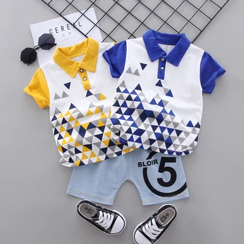 

2020 Summer New Boy Clothes Suit Polo Shirt Denim Shorts 2 Piece Set Short Sleeve Top Letters Baby Suit