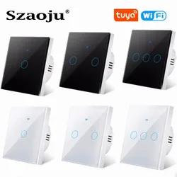 Szaoju Alexa Smart Switch Tuya WiFi Touch Switch Light Works with Google Home Voice Control Smart Home Senior Switches 1/2/3Gang