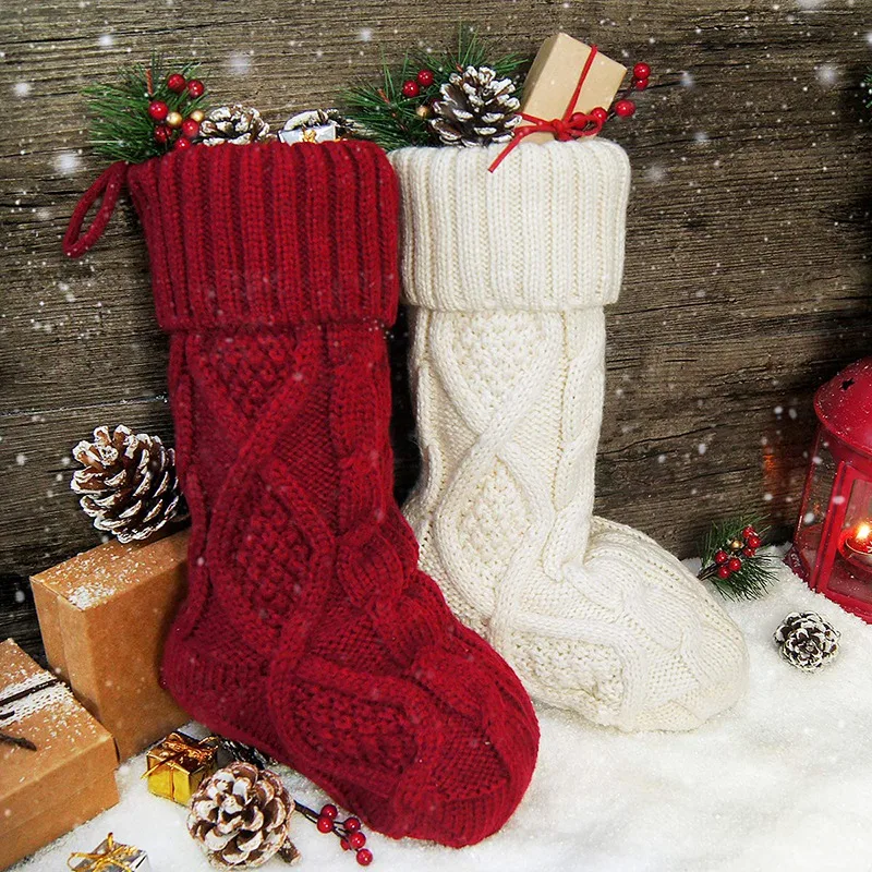 

Christmas Stockings, 6 Pack 15 Inches Small Size Cable Knit Knitted Xmas Rustic Personalized Stocking Decorations for Family Hol