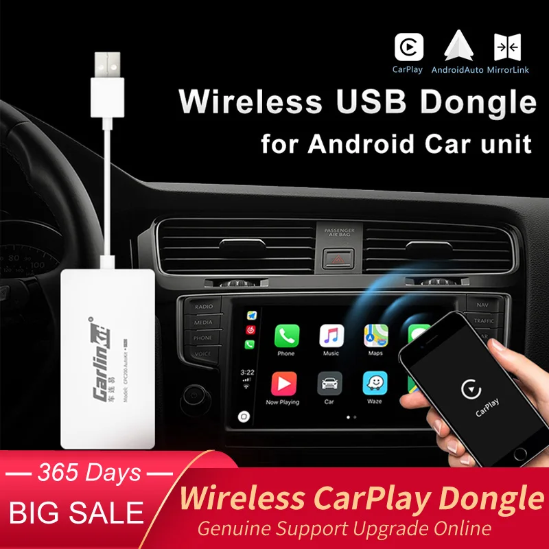 only Support Wireless carplay with iPhone Carlinkit Wireless Carplay USB Dongle Wired Android auto Multimedia Receiver for aftermaket vihecle with Android System Unit Radio Upgrade Plug and Play