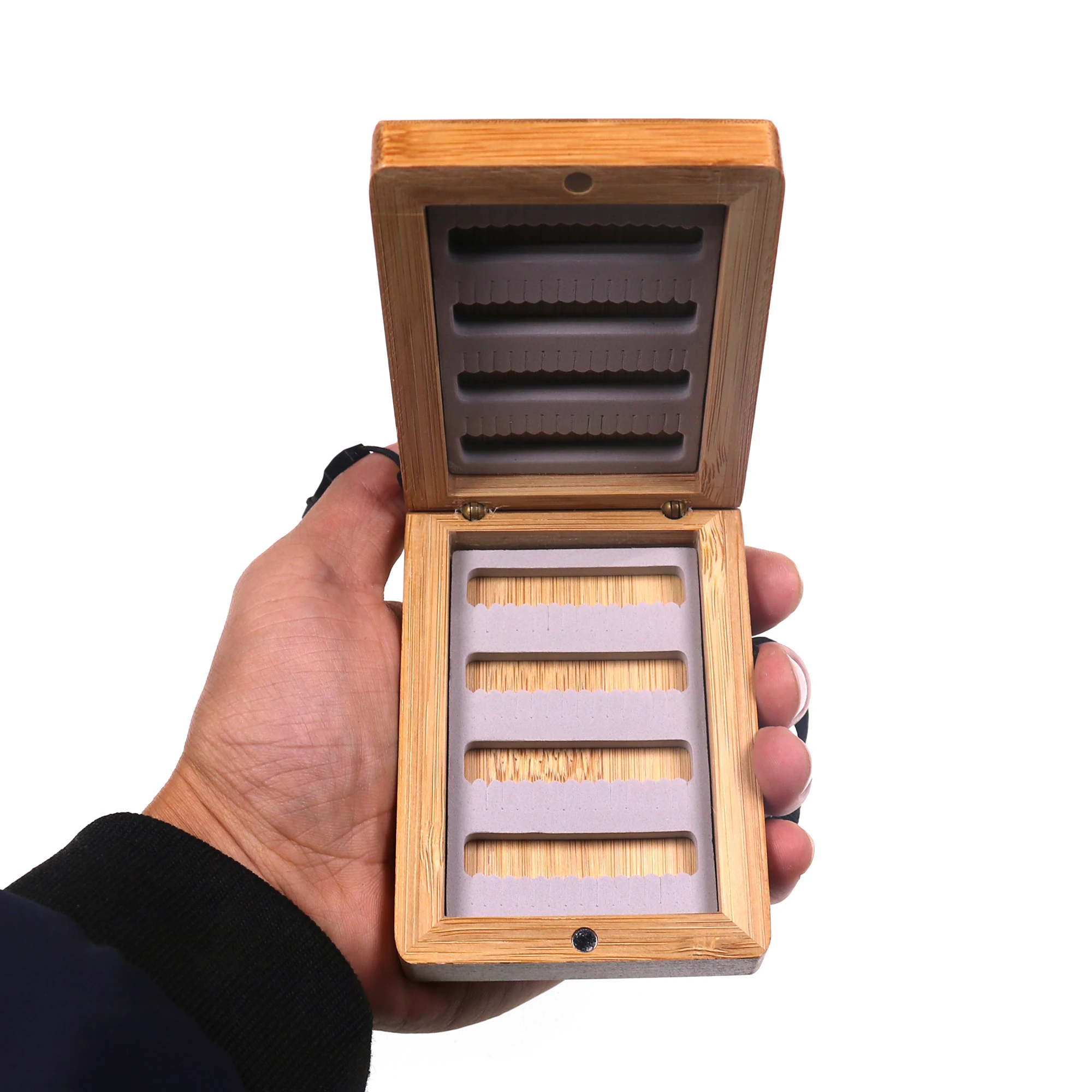 Bimoo 1PC Small Waterproof Easy Grip Foam Fly Fishing Box Wood Fly Fishing  Storage Box Bamboo Storage Containers Case 98*70*30mm