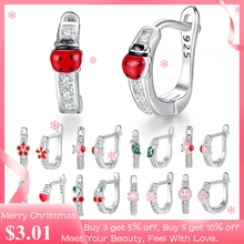 Рождественский подарок, серьги-гвоздики из стерлингового серебра 925 пробы с красной эмалью и кристаллами для детей, ювелирные изделия, маленькие серьги с божьей коровкой и божьей коровкой для детей