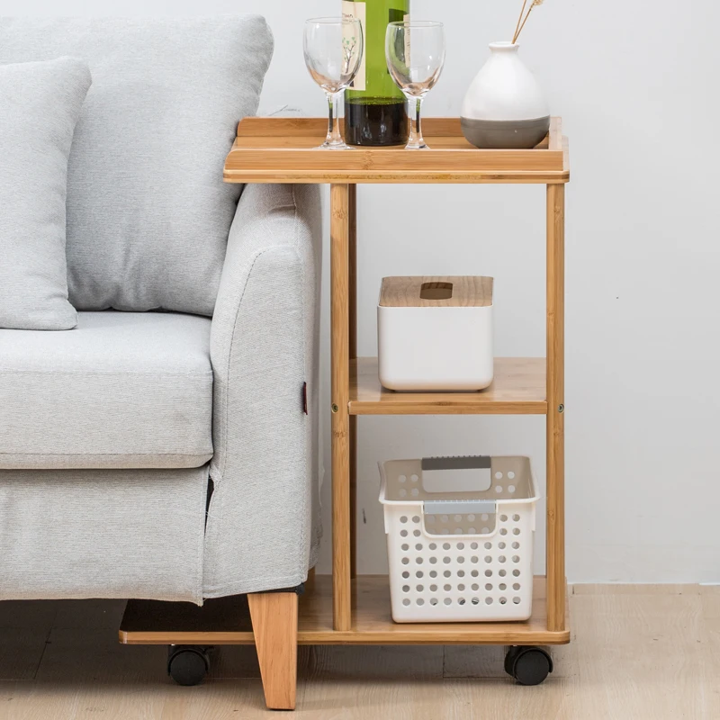  Natural bamboo multi-layer coffee table living room small table Side cabinet modern removable sofa 