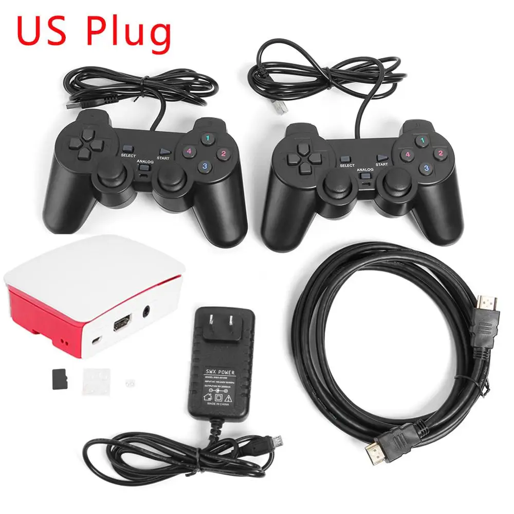 16000 игр 128G четырехъядерный ТВ игровой ящик для Rraspberry Pi с USB проводным геймпадом контроллер HDMI выход на ТВ видео игровые консоли - Цвет: US Plug